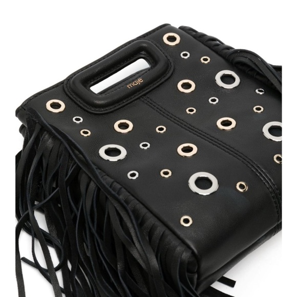 Maje Black Fringe Eyelet Bag - Picture 3 of 5
